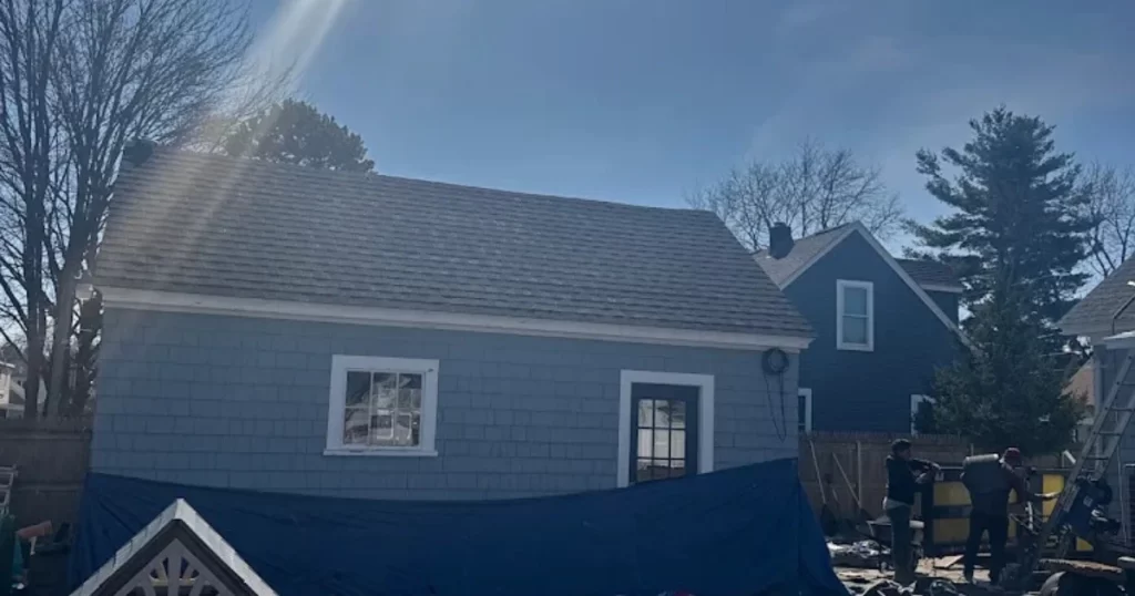 Architectural asphalt shingle roof replacement completed on a home in Greater Boston, Massachusetts.