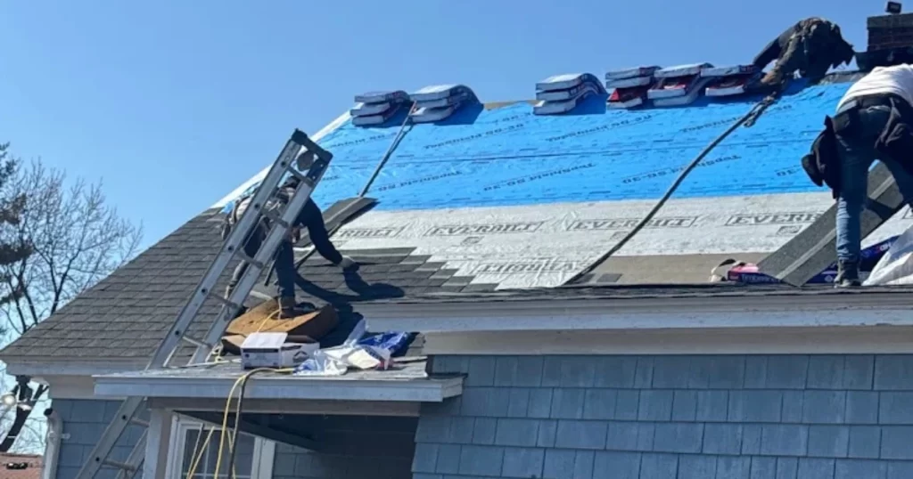 Architectural asphalt shingle roofing installed on a Massachusetts home.