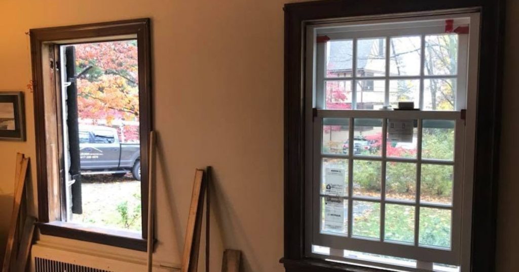 Existing residential window opening being evaluated during a window replacement project.