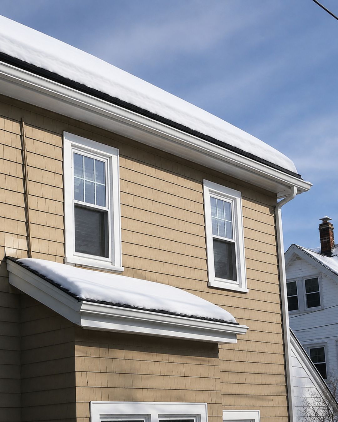 Residential gutter system designed to manage New England rain, snow, and season runoff.