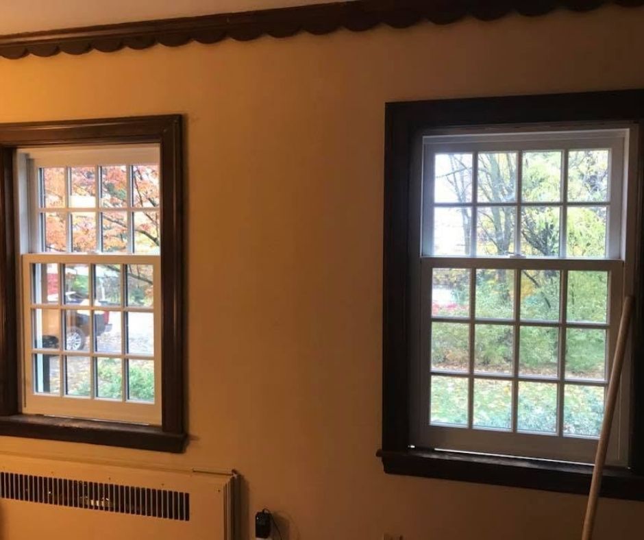 Two Marvin double-hung replacement windows installed in residential home