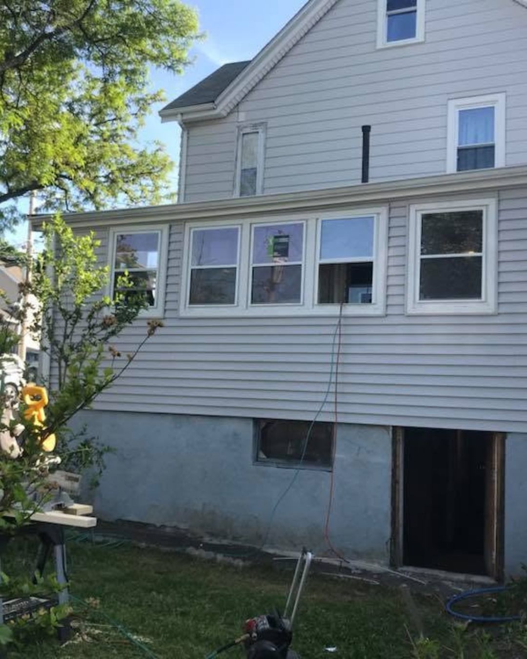 Completed replacement windows installed on a Massachusetts home.